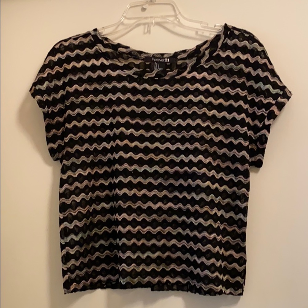 Sheer black T-shirt with multi colored stripes